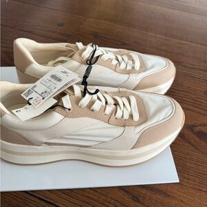 Zara Cream and Tan Sneakers with Modern Sole
